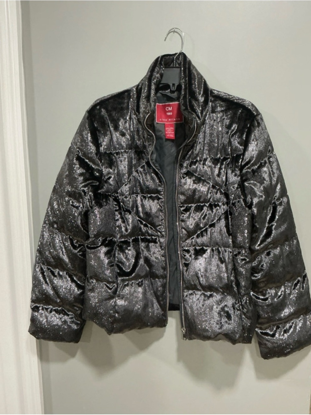 CM Black Shimmer Puffer Jacket - Women's Quilted Coat